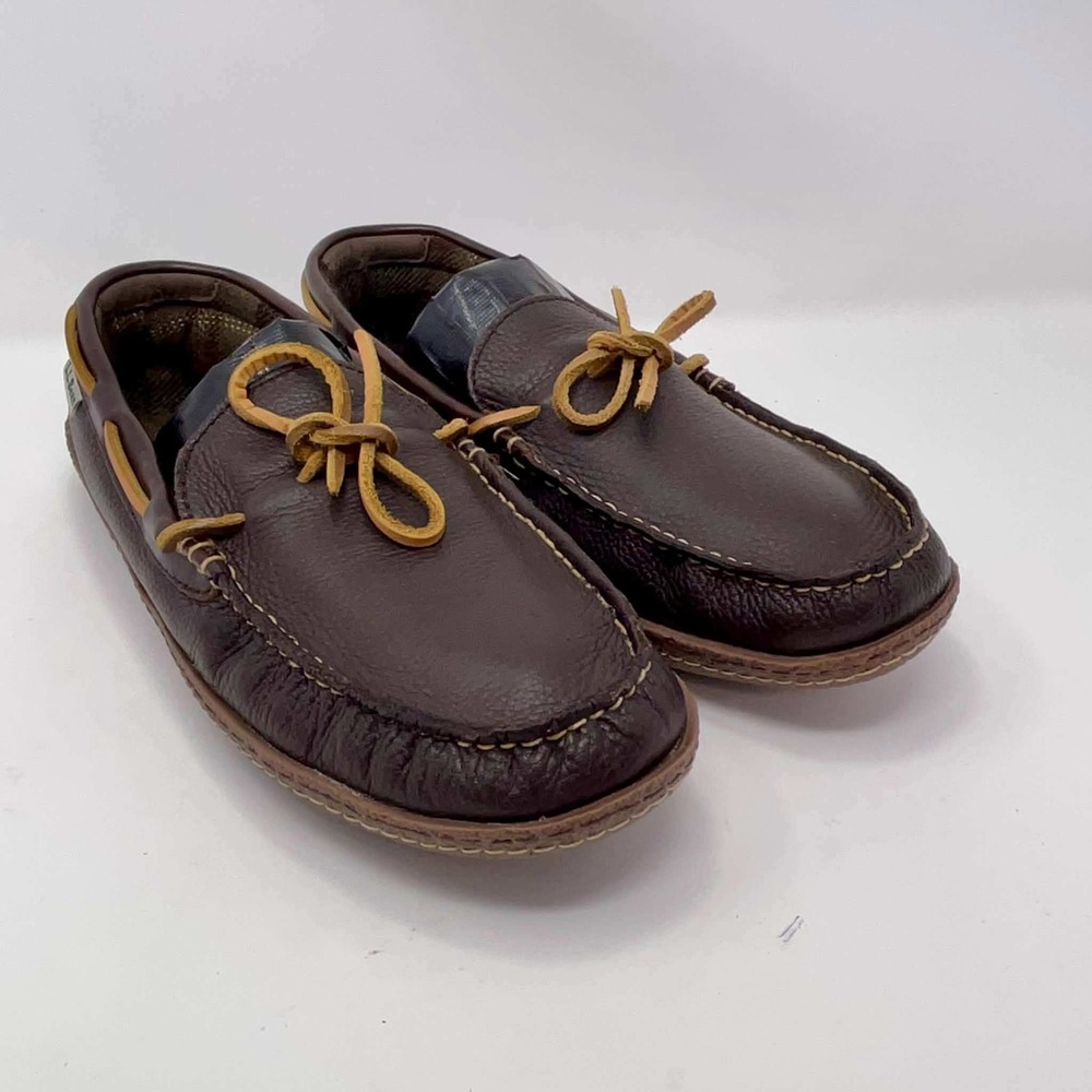 LL Bean Wicked Good Lodge Moccasins Men's Size 11M Brown Leather Flannel Lined